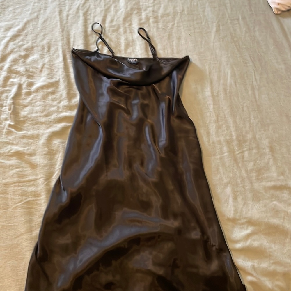 Black satin midi dress